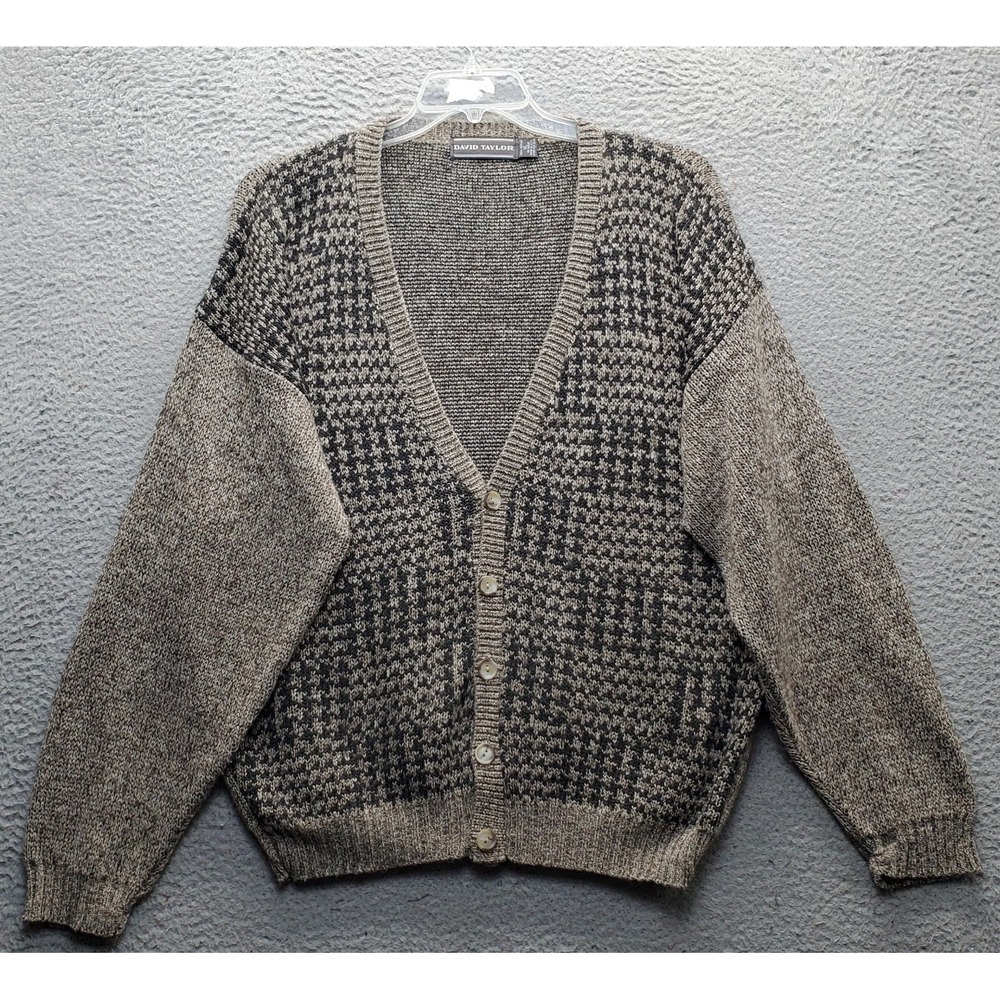 David Taylor Mr Rogers Cardigan Sweater Mens XL Multi Checkered Pattern Knitted